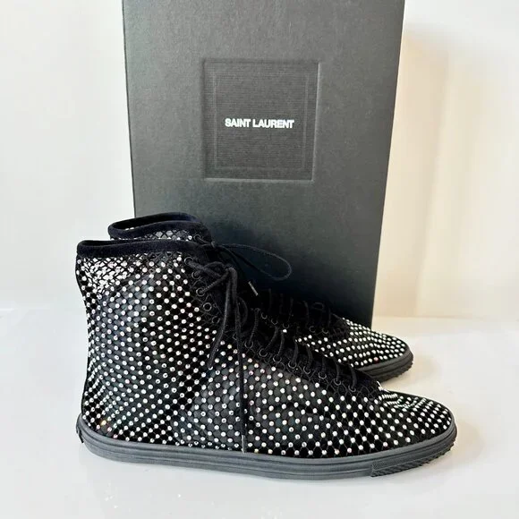 Saint Laurent Rhinestone High-Top Sneakers Black EU 38 New - Picture 6 of 8